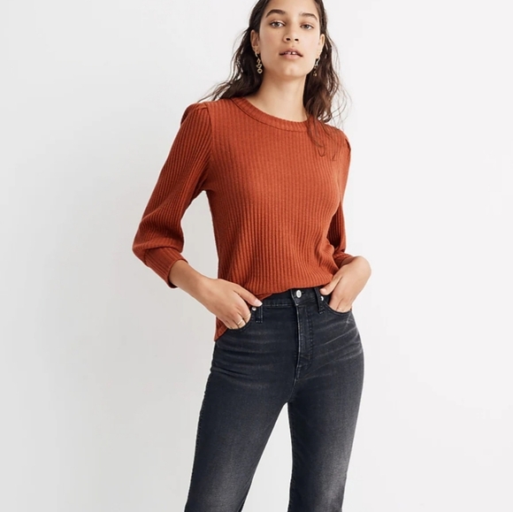 Madewell  Brushed Rib Pleat Sleeve Top - Picture 2 of 11